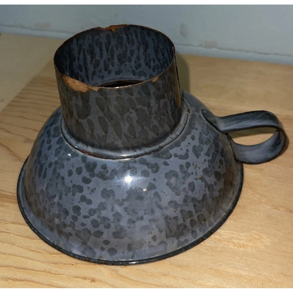 Vtg Gray Enamel Graniteware Funnel Primitive Canning Jar Spatterware‎ Enamelware